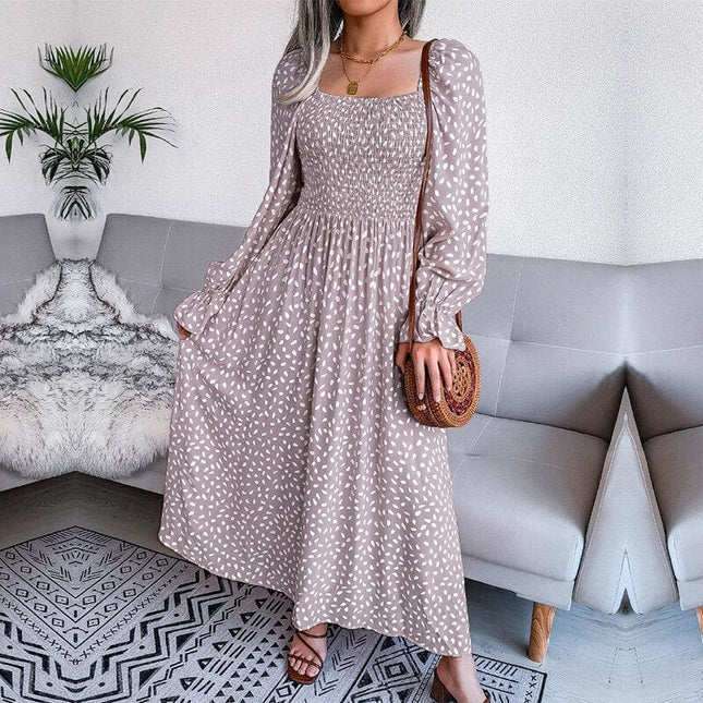 Eugénie™ Robe Maxi Beige Élégante À Manches Longues