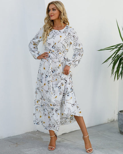 Clotilde™ Robe Bohémienne Festive Blanche Midi Avec Imprimé Floral