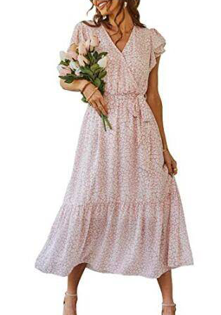 Léna™ - Robe Longue Ibiza Rose à Imprimé