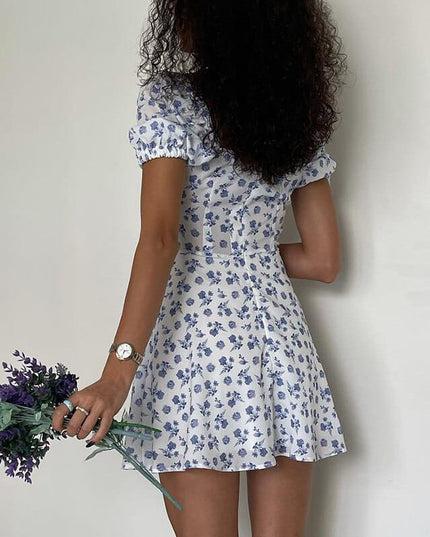 Fanny™ Robe D'été Courte Blanche Avec Imprimé Floral Bohème