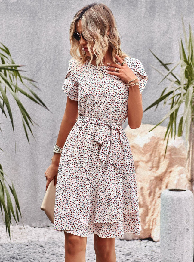 Mélisande™ - Robe Boho Courte Blanche Avec Imprimé Noir