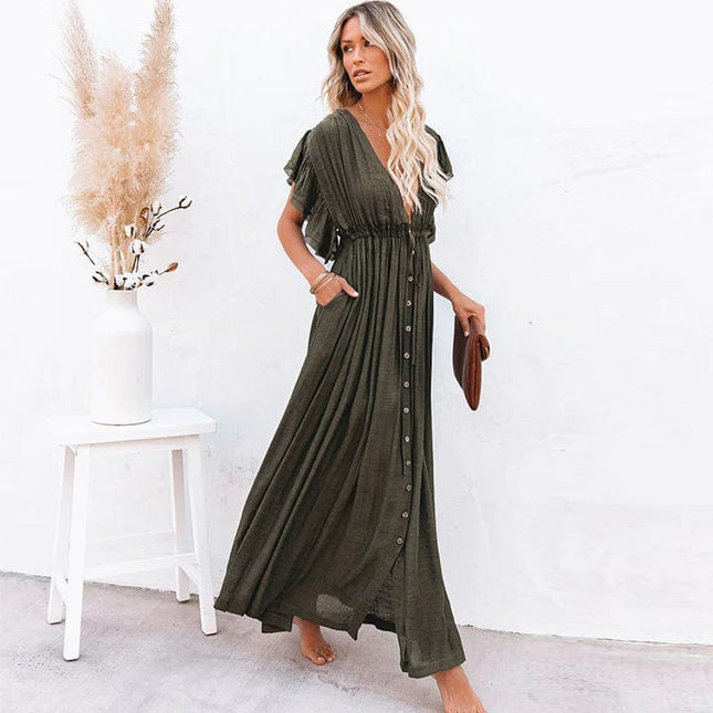 Agathe™ - Robe Maxi Verte Foncé Style Ibiza