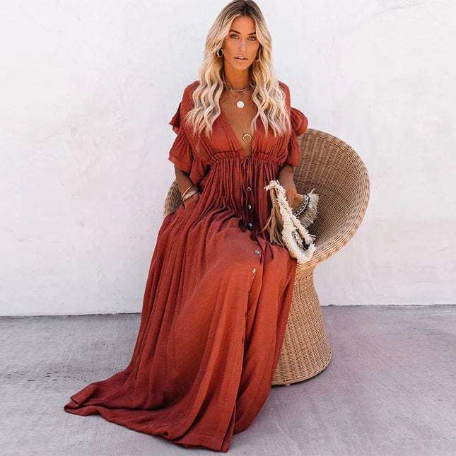 Philomène™ - Robe Longue de Plage Rouge