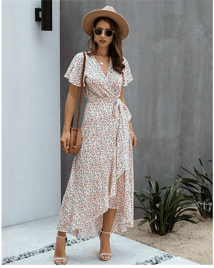 Léna™ - Robe Longue Ibiza Rose à Imprimé