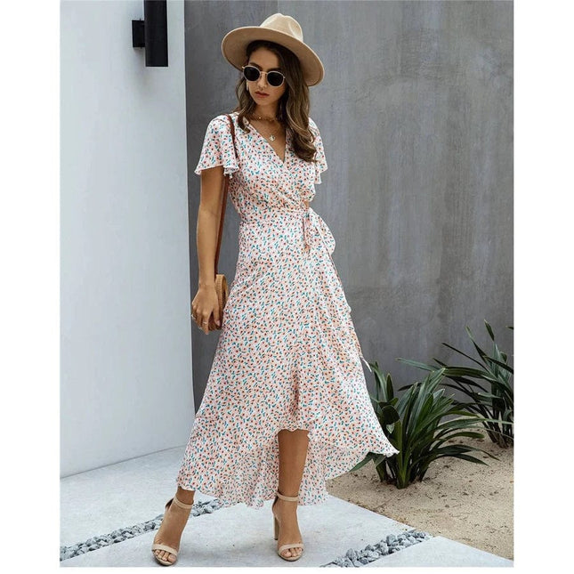 Léna™ - Robe Longue Ibiza Rose à Imprimé