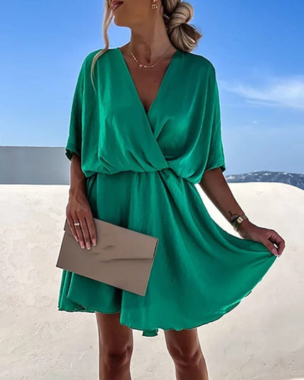 Irène™ - Robe Boho Festive Verte À Col En V