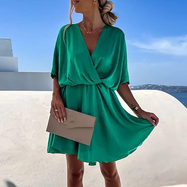 Irène™ - Robe Boho Festive Verte À Col En V