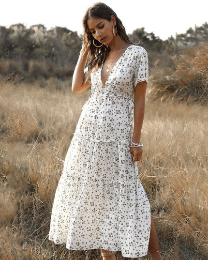 Lydie™ Robe D'été Longue Blanche Avec Imprimé