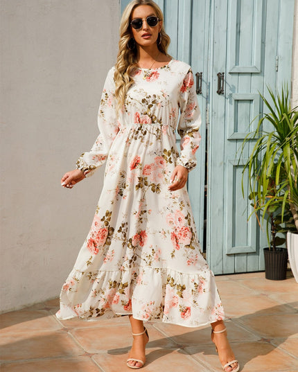Adèle™ Robe Maxi Blanche À Manches Longues Avec Imprimé Floral Estival